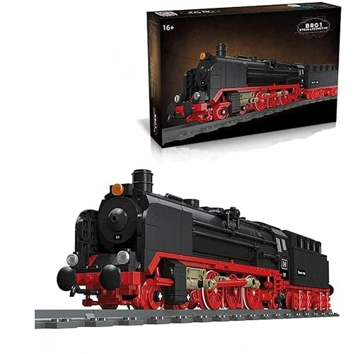 Retro Dampfzug Zug Baustein, 1173+Teile City Dampfzug Zug Modell Bauset mit Schienenset, Kreative Geschenksets für Kinder und Erwachsene (59004)