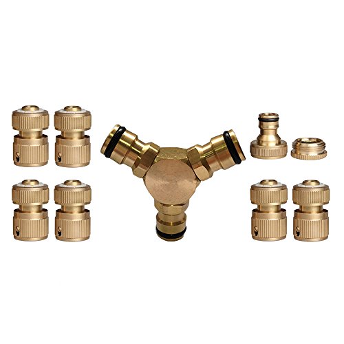 Nuzamas 3-Wege-Verbindungsstück, Messing, für Wasserschläuche, Schnellverbinder, 1/2-Zoll-, 3/4-Zoll-Stecker, Wasserhahn-Anschluss-Set zu 6 Stück