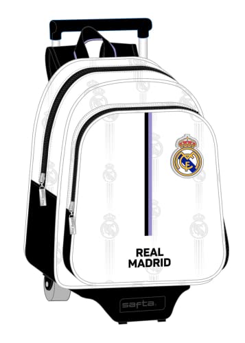 safta Unisex Kinder Kinderrucksack Real Madrid 1. Ausstattung 22/23 mit Trolley 705, 280 x 100 x 340 mm, Schwarz, Weiß, Estándar