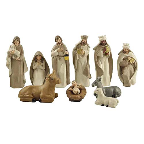 Longgaohui Set von 11 Krippenfiguren, Christus Geburt Jesu Statue Set, Heilige Familie Figuren Krippe Szene für Heimtextilien, religiöses Geschenk, Sammlung
