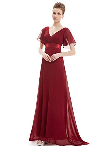 Ever-Pretty Damen-Abendkleid, Kurzarm, V-Ausschnitt, Lang 09890 - Rot - 44