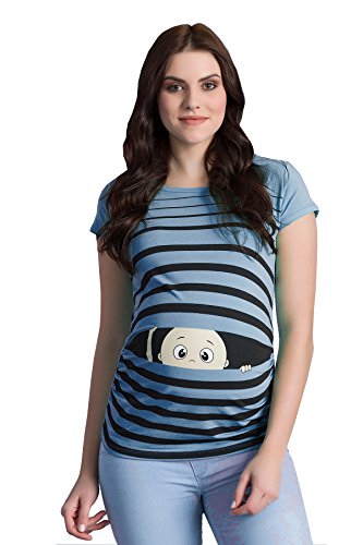 Witzige süße Umstandsmode T-Shirt mit Motiv Schwangerschaft Geschenk - Kurzarm (Babyblau, X-Large)