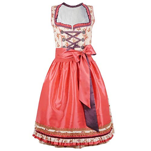 Mufimex Damen Dirndl Kleid Dirndlkleid Trachtenkleid traditionell Midi Sarina aprikot 42