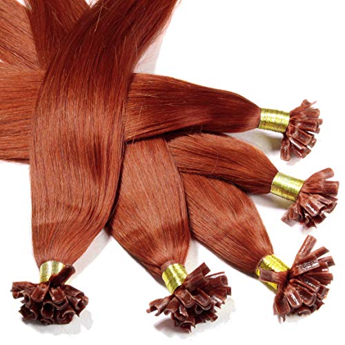 hair2heart 100 x 0.5g Echthaar Bonding Extensions, glatt - 30cm - #130 kupferrot