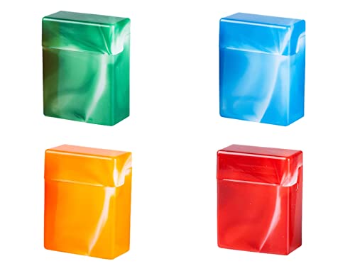 Zigarettenbox XXL für 32 Zigaretten - immer 4er Sets - Big Pack MAXI Etui Kunststoff marmoriert stabil und sehr leicht (grün + blau + orange + rot)