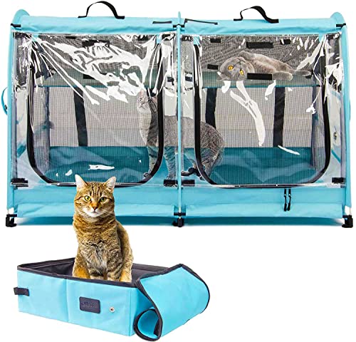 Mispace Tragbare 2 Haustier-Tragetaschen für Katzen, zusammenklappbar, für Auto, Reisen, Haustierhütte, Show-Käfige mit tragbarer Tragetasche, Hängemattenmatten und Katzentoilette