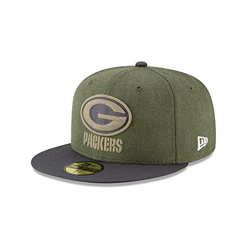 New Era Green Bay Packers On Field 18 Salute to Service Cap 59fifty 5950 Fitted Limited Edition, Green, 7 1/8 - 57cm (M)