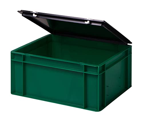 Stabile Profi Aufbewahrungsbox Stapelbox Eurobox Stapelkiste mit Deckel, Kunststoffkiste lieferbar in 5 Farben und 21 Größen für Industrie, Gewerbe, Haushalt (grün, 40x30x18 cm)