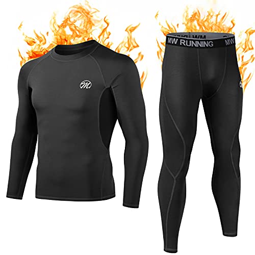 MEETWEE Thermounterwäsche Funktionsunterwäsche Herren, Skiunterwäsche Winter Suit Atmungsaktiv Lange Thermo Unterwäsche Set, Unterhemd + Unterhose, schwarz, size: XL