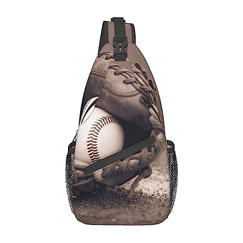 Baseball- und Handschuh-Aufdruck, leicht, faltbar, Umhängetasche, wasserabweisend, Schulterrucksack für den täglichen Gebrauch, Schwarz , Einheitsgröße