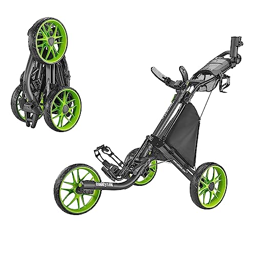 CaddyTek EZ Tour Quickfold Deluxe 3-Rad Golftrolley Golfcaddy komplett mit Kühltasche - Modell 2020 (schwarz-grün)