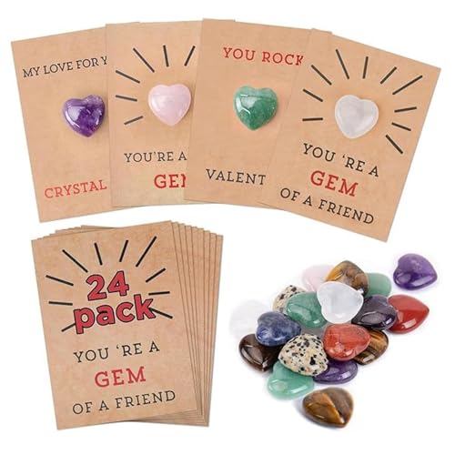 AHYXHY Gemstone Valentines Cards, 24PCS Gemstone Valentines Cards with Heart-Shape Crystals-Valentines Day Gifts for Kids,you're a gem valentine cards,Valentine Exchange Party Favor (2set)