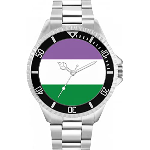 Toff London Pride Genderqueer Flagge Silber Drehbare Lünette Uhr