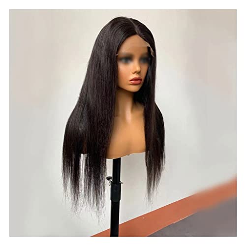 4 x 4 Seide Top Closer Wig Echthaar, 150 % Dichte, Seiden-Top-Lace-Front, für den Alltag oder die Party (Farbe: A, Größe: 24 Zoll)