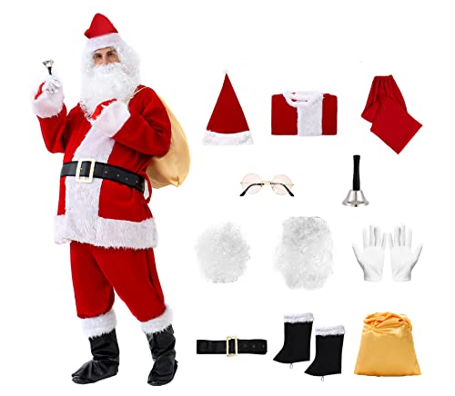 #NA 11 STK Set Weihnachtsmann Kostüm Deluxe, Nikolauskostüm Santa Claus-Erwachsenenkostüm Santa Claus Cosplay Party Karneval (3XL)