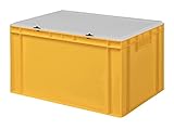 1a-TopStore Design Eurobox Stapelbox Lagerbehälter Kunststoffbox in 5 Farben und 16 Größen mit transparentem Deckel (matt) (gelb, 60x40x33 cm)