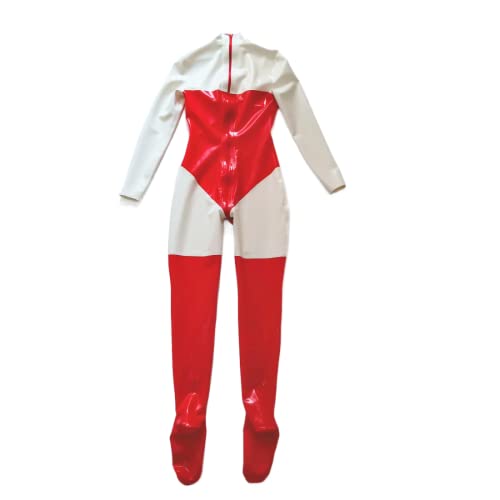 Larex Catsuit Naturlatex Bodysuit Bodysuit glatt sexy eng rot und weiß farblich passend individuell (weiß rot)