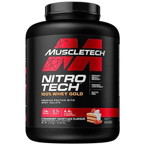 Muscletech NitroTech Whey Gold 100 Prozent Proteinpulver mit Molkeisolat, 5lbs, Erdbeer-Mürbegebäck