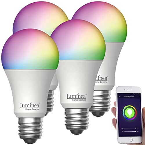 Luminea Home Control LED-Lampe für E27-Sockel: 4er-Set WLAN-LED-Lampe, E27, RGB-CCT, 14W (ersetzt 150W), 1.520lm, App (LED-Lampen für Smarthome-Systeme)