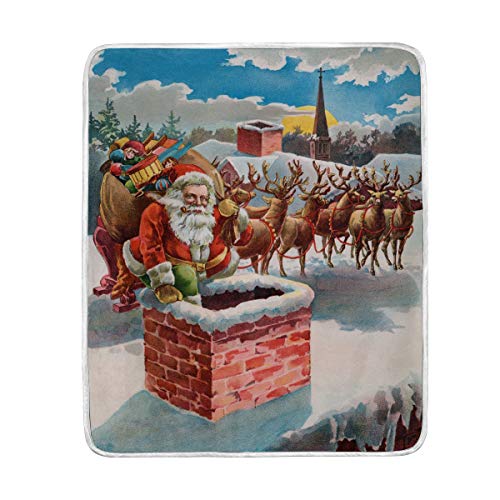 Use7 Winterschnee-Decke mit Weihnachtsmann und Rentier-Motiv, weich, warm, für Bett, Couch und Sofa, leicht, 127 cm x 152,4 cm, Überwurfgröße für Kinder, Jungen und Frauen