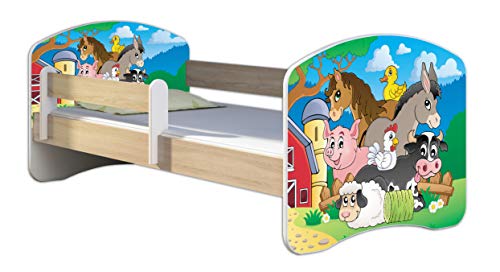 Kinderbett Jugendbett mit einer Schublade und Matratze Sonoma mit Rausfallschutz Lattenrost ACMA II 140x70 160x80 180x80 (34 Farm, 180x80)