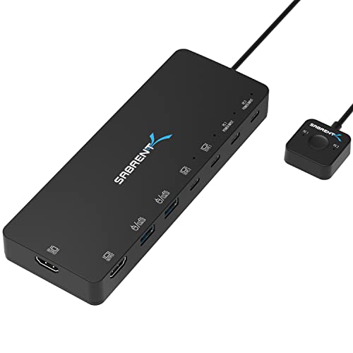 SABRENT KVM Switch, 2 port USB C Inputs, 2 ports usb-C outputs mit 60W PD | 2 USB ports | 2 HDMI port 4K@60Hz für monitor, Laptop, PC, Drucker, Scanner, Maus, Tastatur LED-Geräteanzeigen (USB-CKDH)