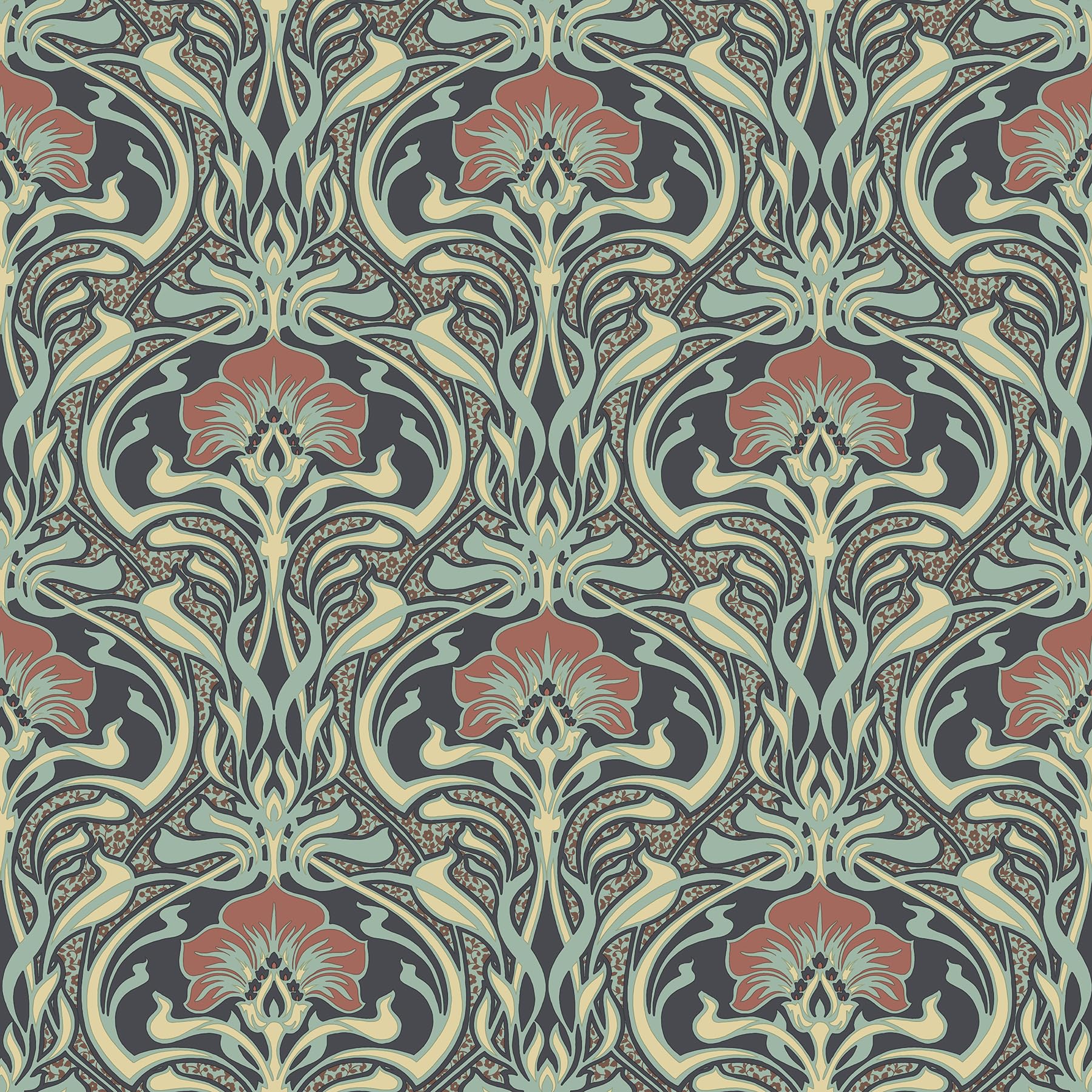 Crown Wallcoverings Flora Nouveau Tapete, grün, M1196, komplette Rolle