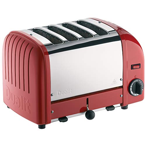 Dualit Classic Vario Toaster 4 Scheiben - Toaster Edelstahl Handgefertigt in GBR - Unique ProHeat® Elemente - Energiesparende Schlitzauswahl, Brot Auftauen, Mechanische Zeituhr - 4er Toaster Red