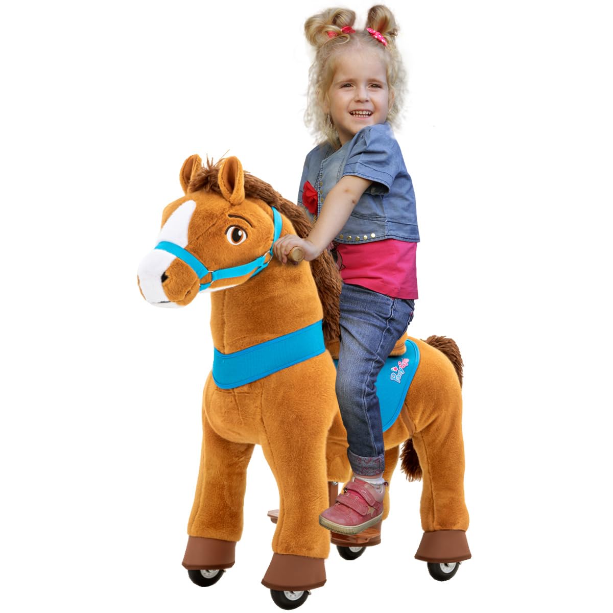PonyCycle Amadeus | 𝟯 𝐉𝐀𝐇𝐑𝐄 𝐆𝐀𝐑𝐀𝐍𝐓𝐈𝐄 - E-Serie Pferd - Schaukelpferd mit Handbremse - Kuscheltier - Spielpferd zum Reiten - Kinder Pony auf Rollen - Plüschtier - Reitpferd - 3-5 Jahre