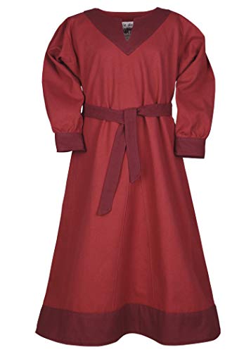 Battle-Merchant Wikinger Mittelalter Kleid mit Gürtel Kinder Mädchen, 128, Rot/Weinrot