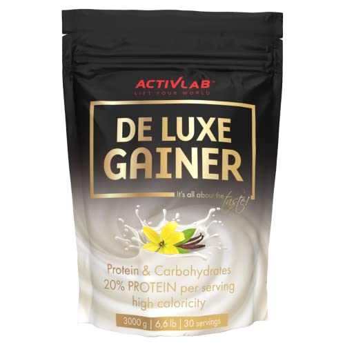 Activlab De Luxe Gainer, ein luxuriöses Kohlenhydrat- und Proteinnahrungsmittel vom Gainer-Typ - 20 g Eiweiss pro Portion - Verpackung 3000g- Vanille