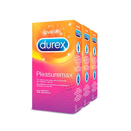 Kit 3x Durex Pleasuremax Stimulierende Kondome mit Rippen, 36 Kondome