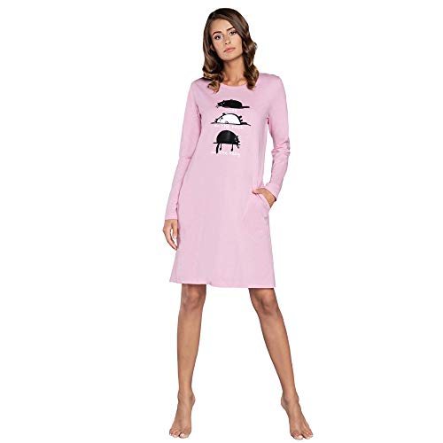 Italian Fashion IF Damen warme Nachthemd Nachtwäsche aus Baumwolle Rundhals Lässige Schlafhemd Sleepshirt Sleepwear Schlafanzug Model Herbst und Winter 2021 (M, Rosa)