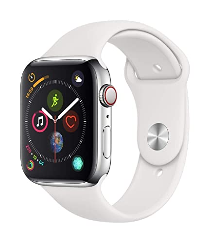 Apple Watch Series 4 44mm (GPS + Cellular) - Edelstahlgehäuse Silber Weiß Sportarmband (Generalüberholt)