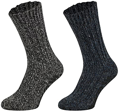 Tobeni 2 Paar Stopper-Socken mit Schafwolle Herren mit rutschfester ABS-Sohle Kuschel-Socken ohne drückende Naht Farbe Anthrazit-Marine Grösse 47-50