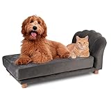 Pet Comfort Katzen- und Hundesofa - Grau - Erhöht mit Holzbeinen - Samtmaterial - 90x 44 x 34 cm - Katzen und Hunde bis zu 80 KG