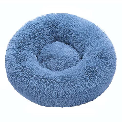 Zoomlie Plüsch-Donut-Haustierbett, rund, warm, kuschelig, weich, für Welpen, Sofa, Katzenbett, für den Innenbereich, Hundebett, Katzenbett, rutschfest (60 cm, blau)