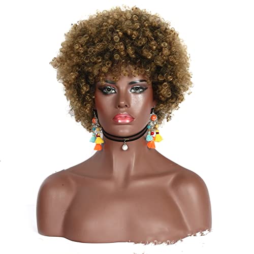 Perücke for Frauen Afro Kinky Curly Hair Perücke mit Pony Glueless Synthetic Afro Perücken Charmant for Party (Size : Color E)