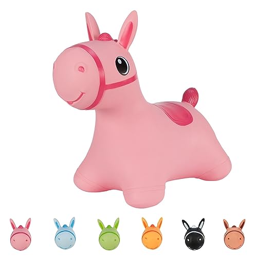 Hoppimals Tootiny Aufblasbarer Hüpftier Horse Hopper für Kinder ab 12 Monaten, ROSA, verpackt in Geschenkbox, Pumpe inklusive