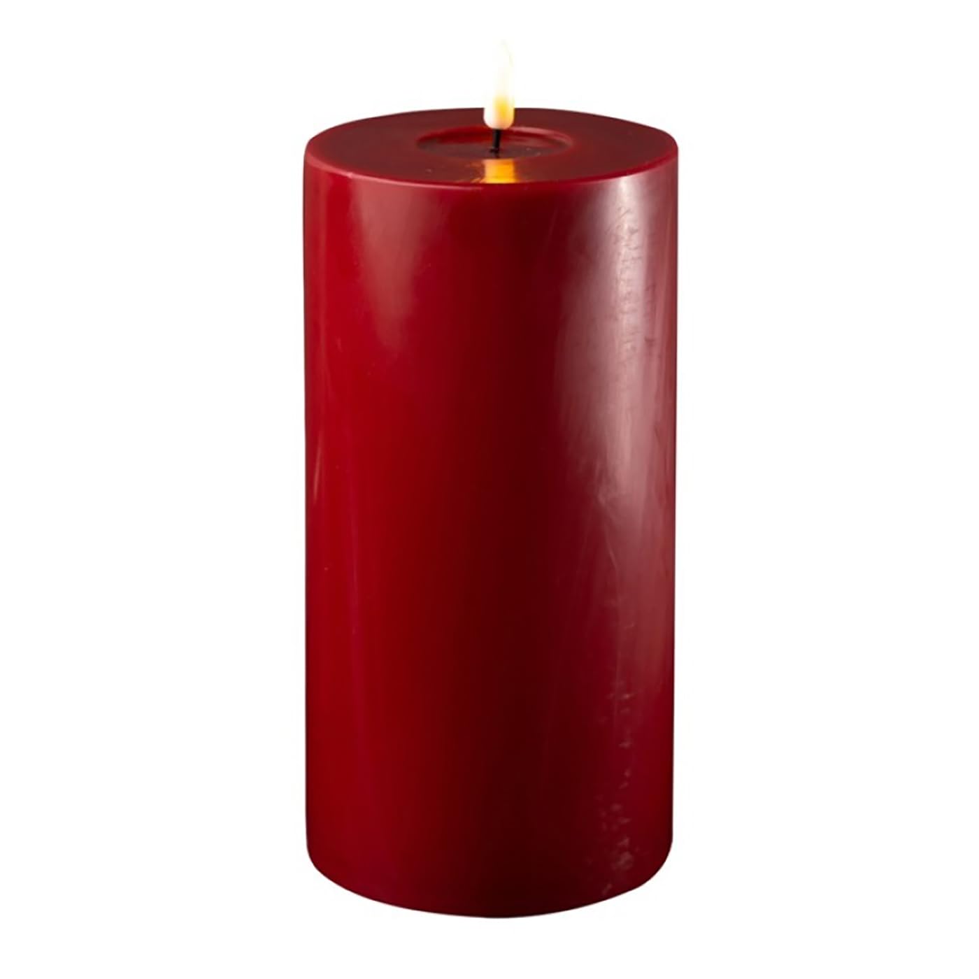 ReWu LED Kerze Deluxe Homeart, Indoor LED-Kerze mit realistischer Flamme auf einem Echtwachsspiegel, warmweißes Licht -Bordeaux 10 x 20 cm