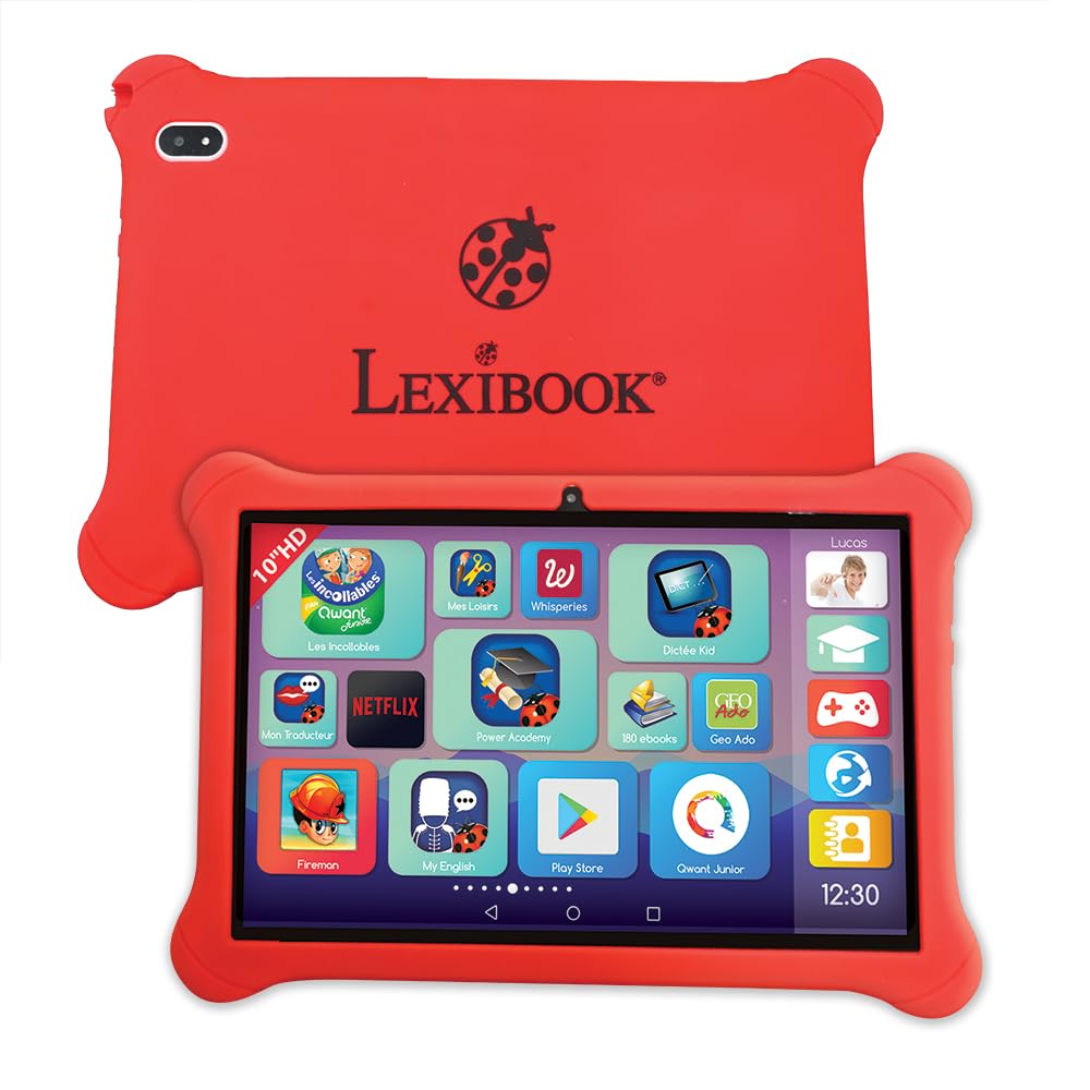 Lexibook, Lexipad 10 Zoll Tablet Ludo auf Android, entworfen für die ganze Familie, Lerninhalte und Spaß, Kindersicherung, TLN10FR, Rot/Weiß