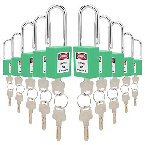 Sicherheits-Vorhängeschloss-Sets, 38 mm 10 Sets Lockout Lock Anti-Impact Lockout Tagout Lock Lockout Tagout Lock Set für Lock Out Tag Out Stationen(Grün)