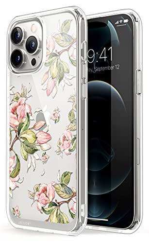 i-Blason Halo Schutzhülle für iPhone 13 Pro Max 6,7 Zoll (2021 Release), dünne, transparente Hülle mit TPU-Innenstoßstange (Flower Buds/Pfirsich)