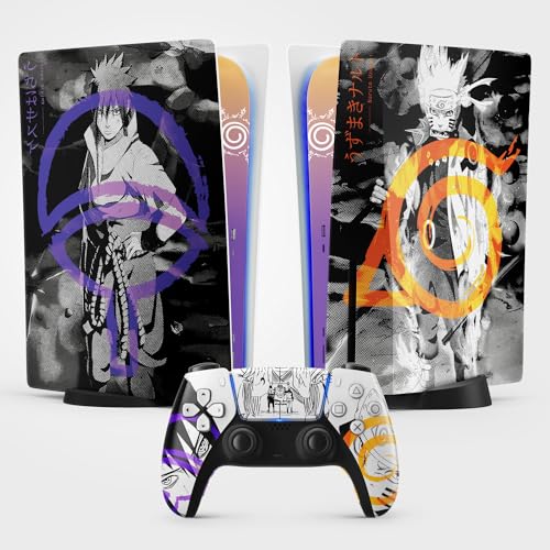 PS5 Naruto Sticker, Aufkleber für Playstation 5 Konsole und Controller, Disc Standard Edition, Skin Hokage PS5 (2 Controller)