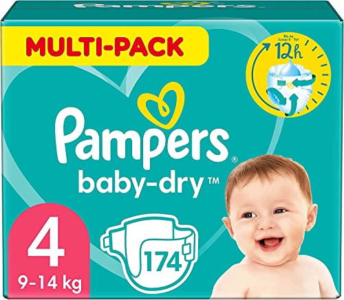 Pampers Baby-Dry Windeln, Gr.4, 9-14kg, Monatsbox, 1er Pack (1 x 174 Stück)