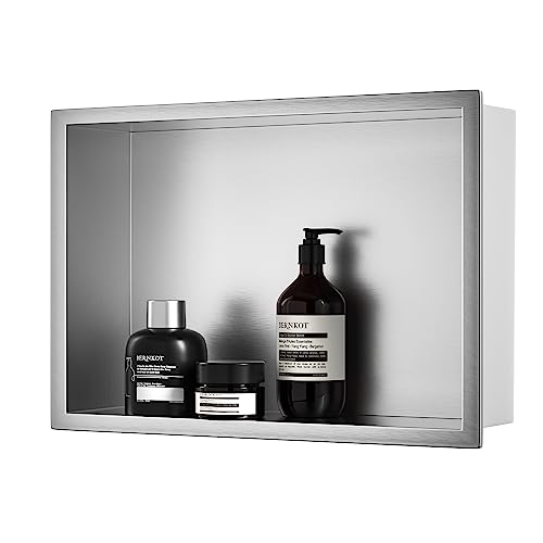 Bernkot Duschnische aus Edelstahl, gebürstet, 45,7 x 30,5 cm, keine Fliesen erforderlich, eingelassenes Duschregal, Wandnische für Badezimmer-Aufbewahrung