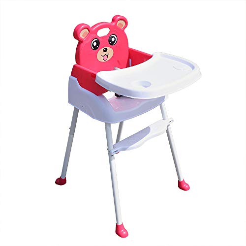 Kinderhochstuhl Babystuhl Höhenverstellbar Hochstuhl Klappbar Kinder Essstuhl Verstellbare Treppenhochstuhl mit Tisch ab 0 bis 18 Monate (Rosa)