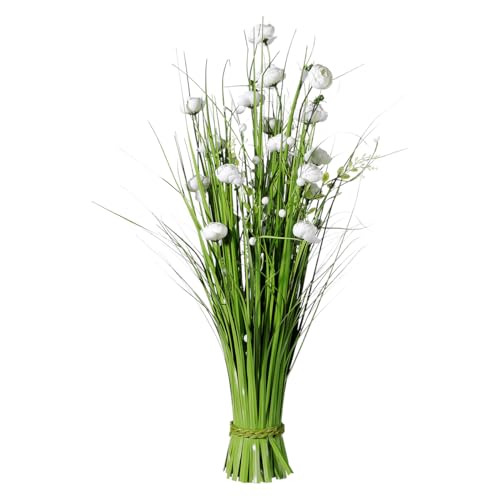 Deko-Gras grün weiß mit Blüten 70 cm Kunstgras Deko-Grasbündel