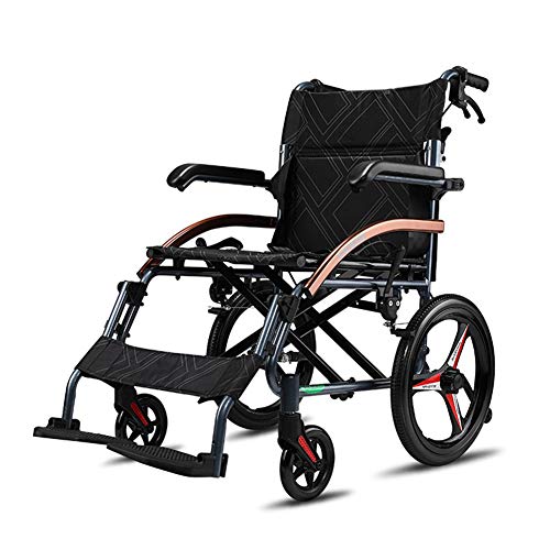 ZXGQF Faltbarer Rollstuhl, leichter Rollstuhl, Reiserollstuhl Transportrollstuhl, Feste Armlehnen und Fußstütze, für ältere und behinderte Menschen, Sitzbreite: 46 cm (S)