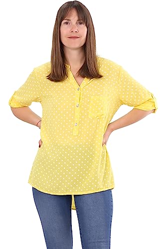 Malito Damen Bluse mit Punkten | Tunika mit ¾ Armen | Blusenshirt auch Langarm tragbar | Elegant - Shirt 3419 (gelb)